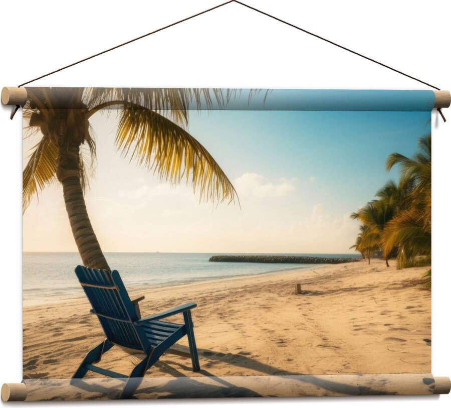 Textielposter Strand Zee Palmbomen Zon Stoel 60x40 cm Foto op Textiel