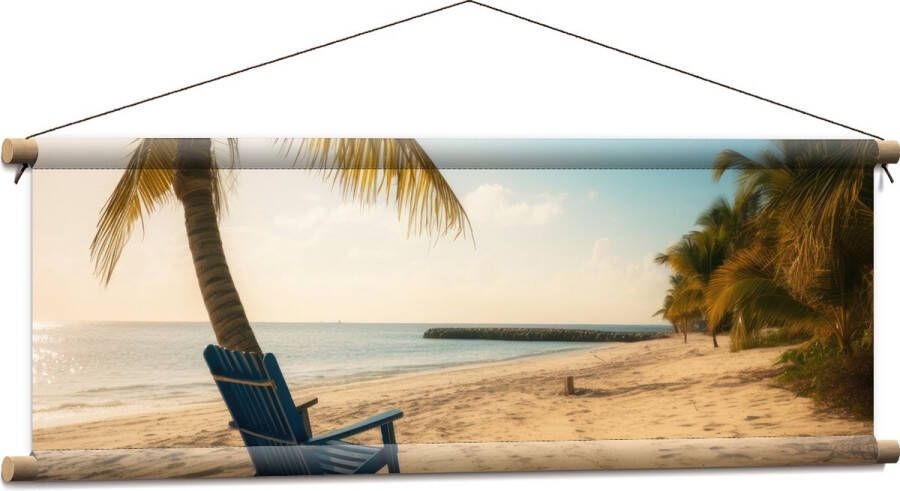 Textielposter Strand Zee Palmbomen Zon Stoel 90x30 cm Foto op Textiel