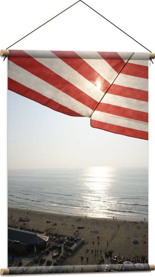 Textielposter Strand Zee Zand Parasol Mensen Strandtent Zon 60x90 cm Foto op Textiel