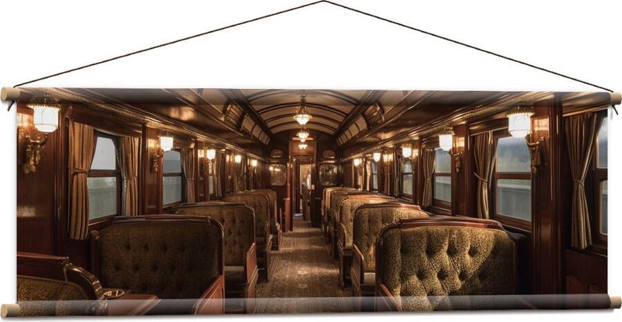 Textielposter Trein Stoelen Hout Lampen 120x40 cm Foto op Textiel