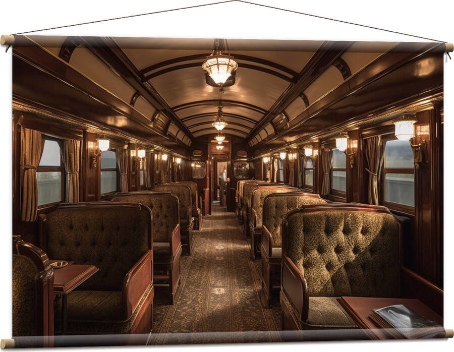 Textielposter Trein Stoelen Hout Lampen 120x80 cm Foto op Textiel