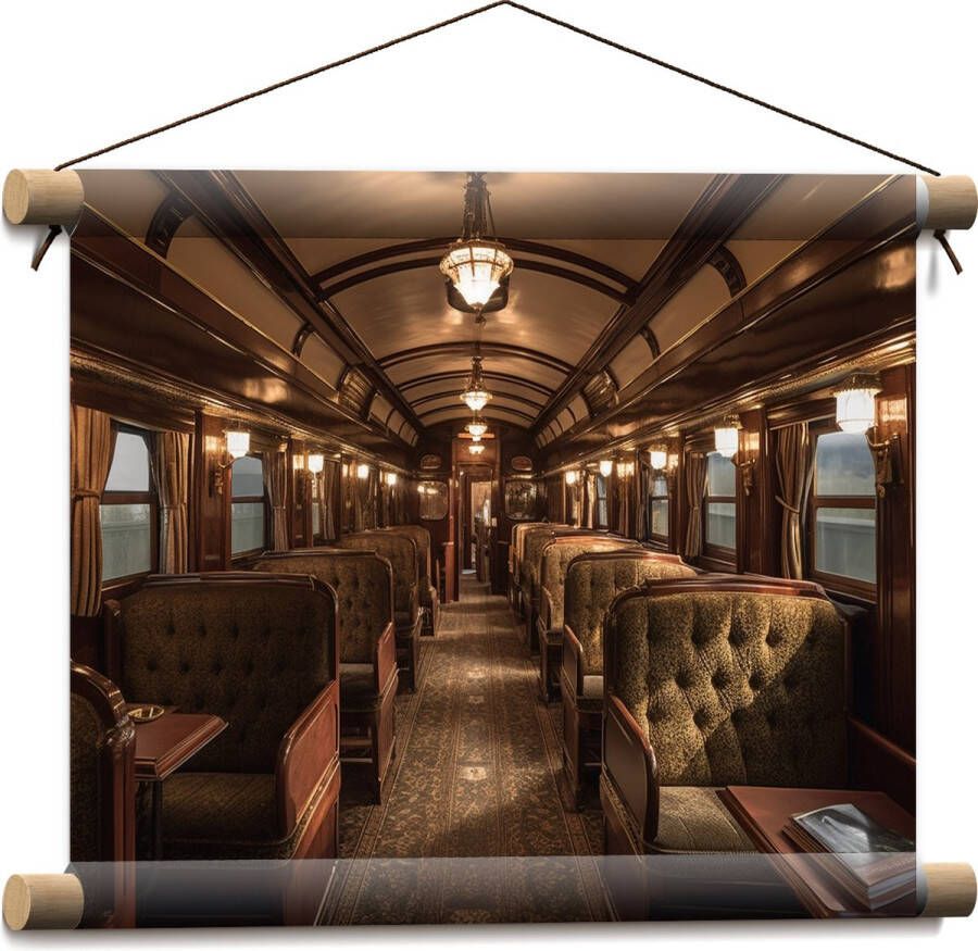 Textielposter Trein Stoelen Hout Lampen 40x30 cm Foto op Textiel