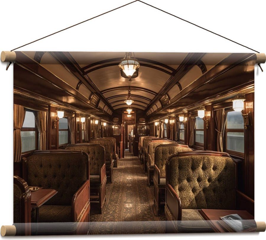 Textielposter Trein Stoelen Hout Lampen 60x40 cm Foto op Textiel