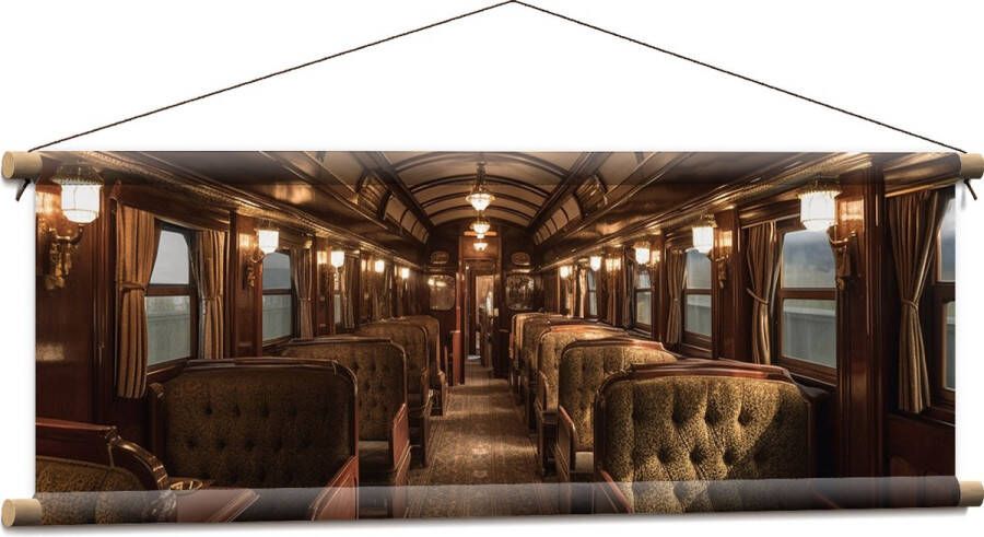 Textielposter Trein Stoelen Hout Lampen 90x30 cm Foto op Textiel
