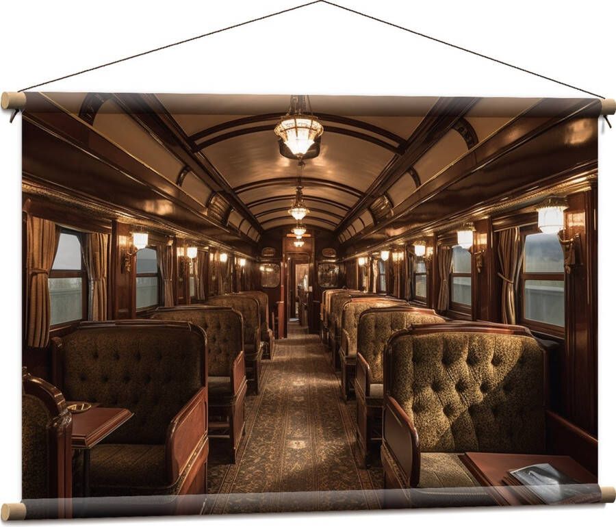 Textielposter Trein Stoelen Hout Lampen 90x60 cm Foto op Textiel