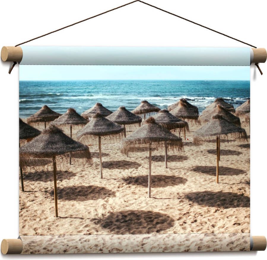 Textielposter Zee Strand Zand Parasols 40x30 cm Foto op Textiel