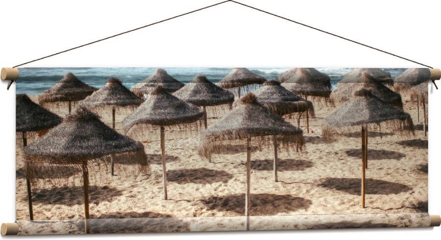 Textielposter Zee Strand Zand Parasols 90x30 cm Foto op Textiel