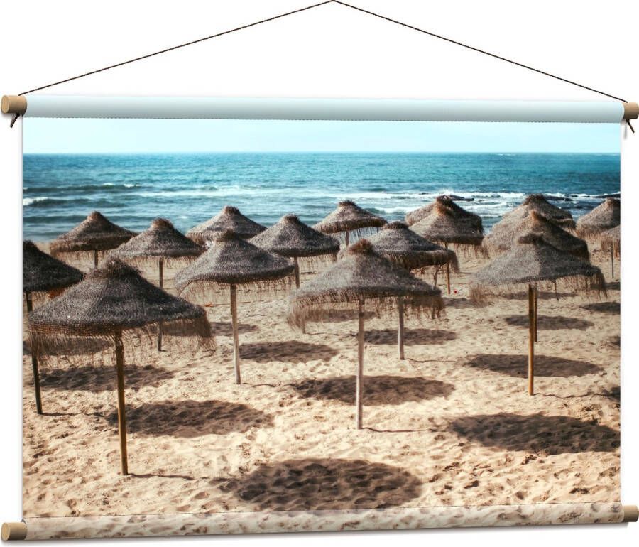 Textielposter Zee Strand Zand Parasols 90x60 cm Foto op Textiel