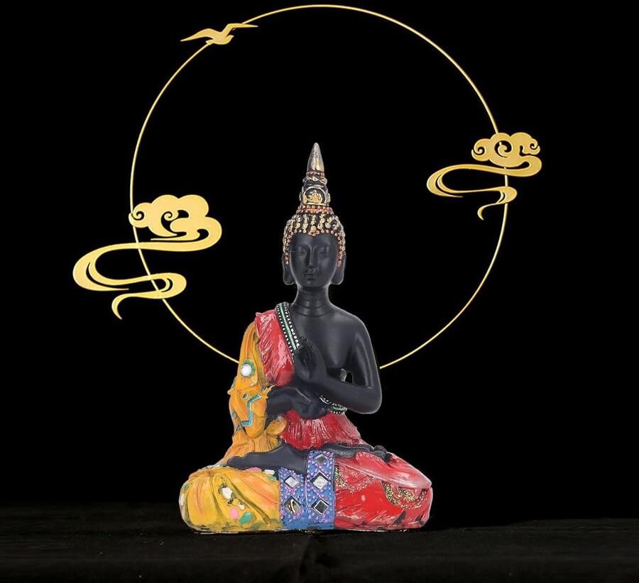 Thai Reclining Buddha Statue Collectible Meditating Buddha Praying Statue Handmade Resin Home Office Desk Craft Ornament