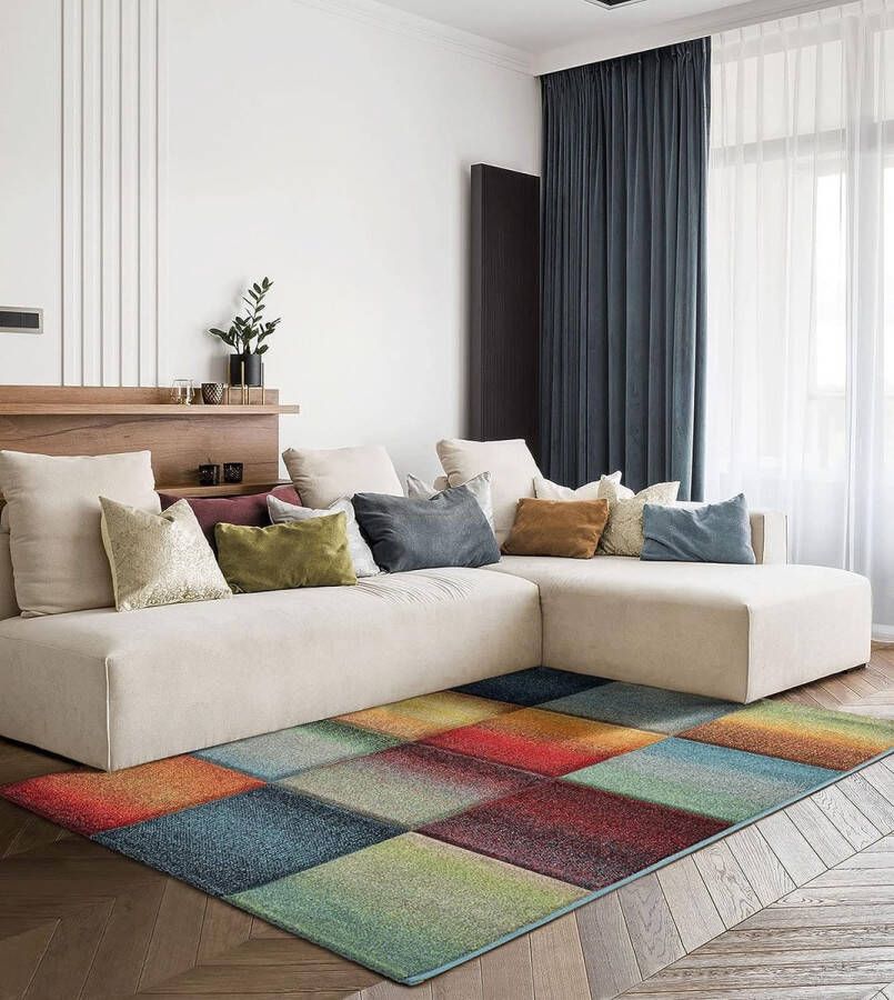 The carpet Monde Modern Design Woondeken Zachte Korte Stapel Opvallend Ruit Kleurrijk 120x170 cm