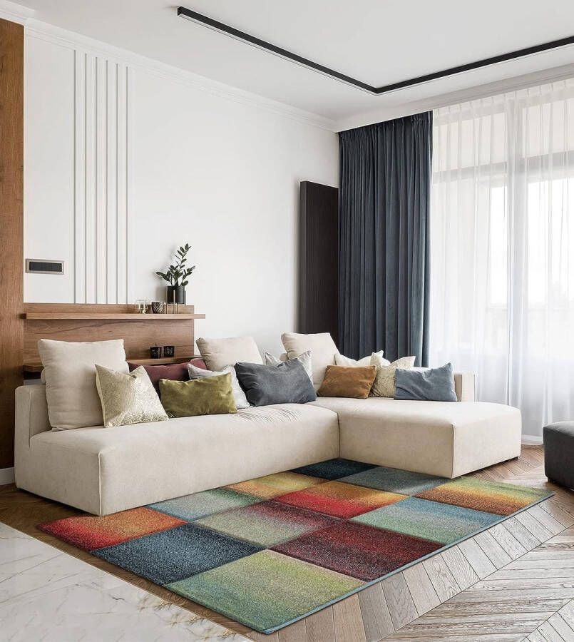 the carpet Monde Modern Design Woondeken Zachte Korte Stapel Opvallend Ruit Kleurrijk 80x150 cm