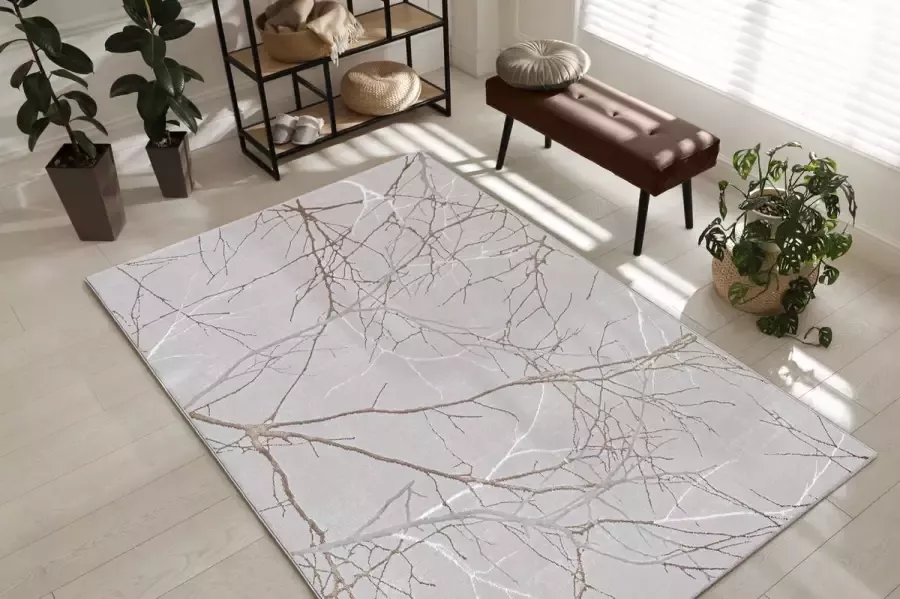 The carpet Vloerkleed Mila Modern Dicher Short Pile Rug Woonkamer Slaapkamer Elegant Gloss Glossy Fibre High-Low Effect Cream 140 x 200 cm - Foto 2