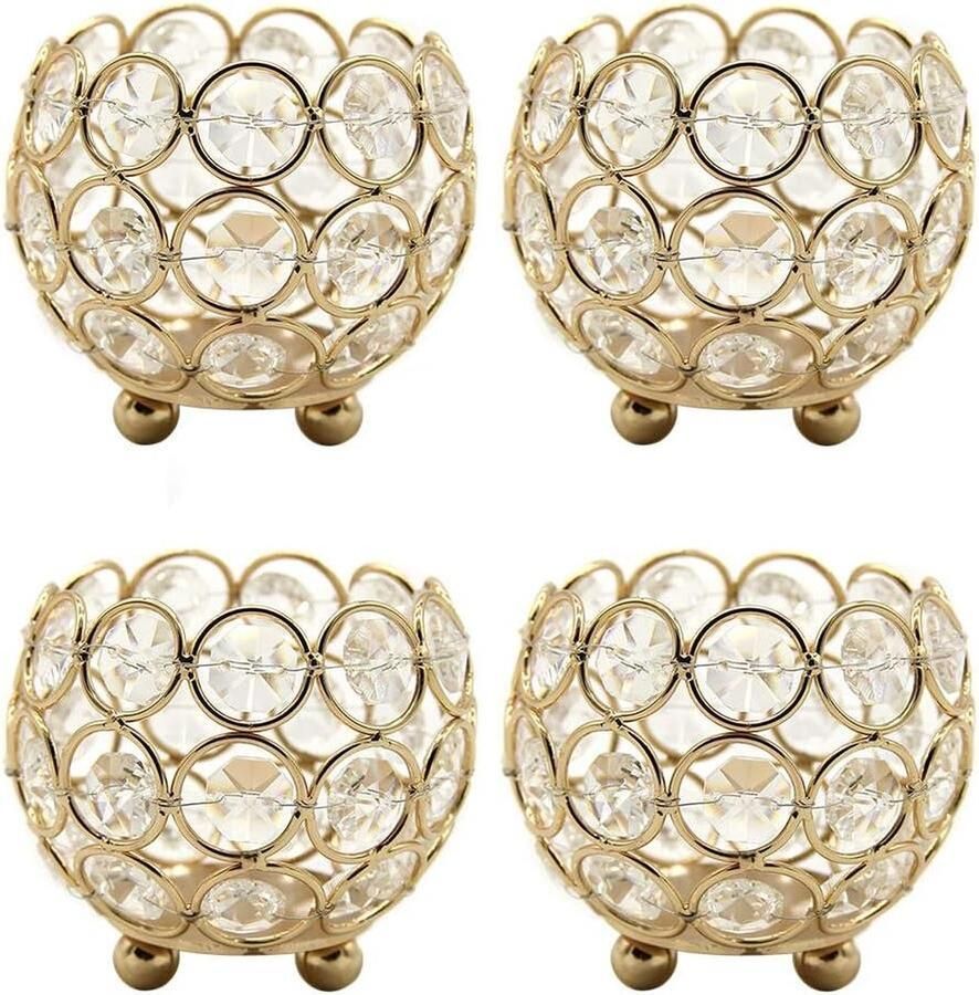 Thee Licht Houder Kristal Bruiloft Tafel Decoraties Goud Set van 4 Stuks gold candle holders