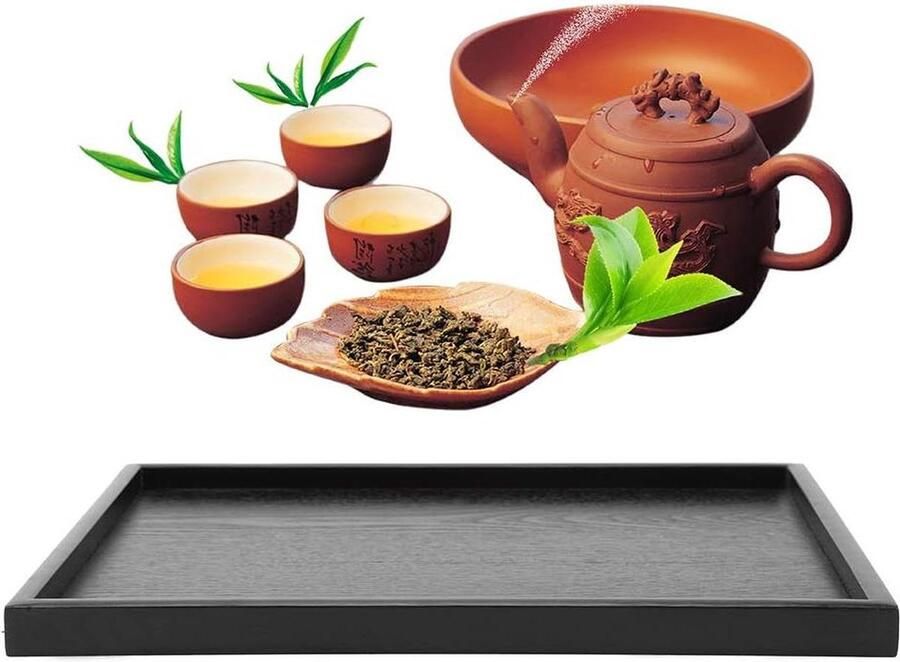 Theeblad van Hout Zwarte Rechthoekige Dienbladen Koffie Snack Voedsel Maaltijden Bord voor Ontbijt op bed Lunch Diner Patio Badkamer Restaurant BBQ Feest 36x27cm
