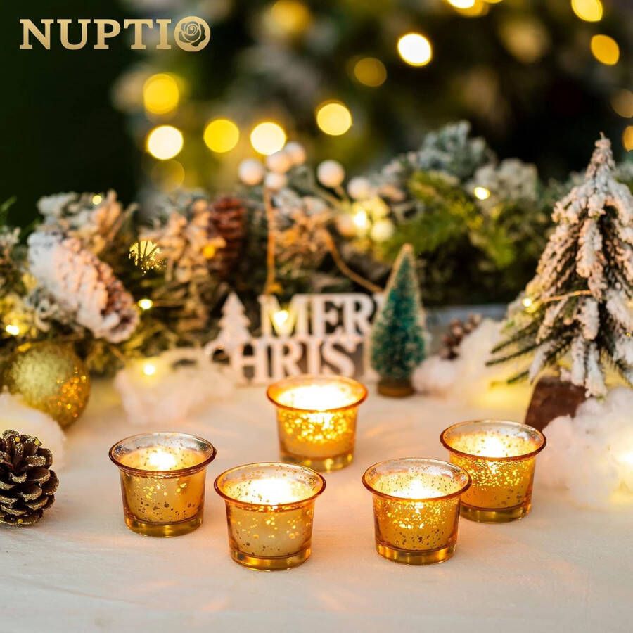 Theelicht Kandelaars Set van 12 Glazen Waxinelichthouders Bulk Kwik Goud Kaars Houder voor Drijvende Votiefkaarsen Tafel Centrepiece voor Bruiloft Partij Receptie Kerst Decoraties