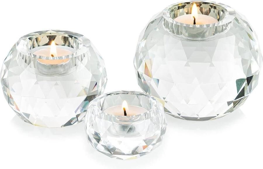 Theelichthouder Set van 3 Kristallen Bol Helderglazen Votiefkandelaars Thuis Decor Woonkamer Eettafel Party Middelpunt Huwelijkscadeau
