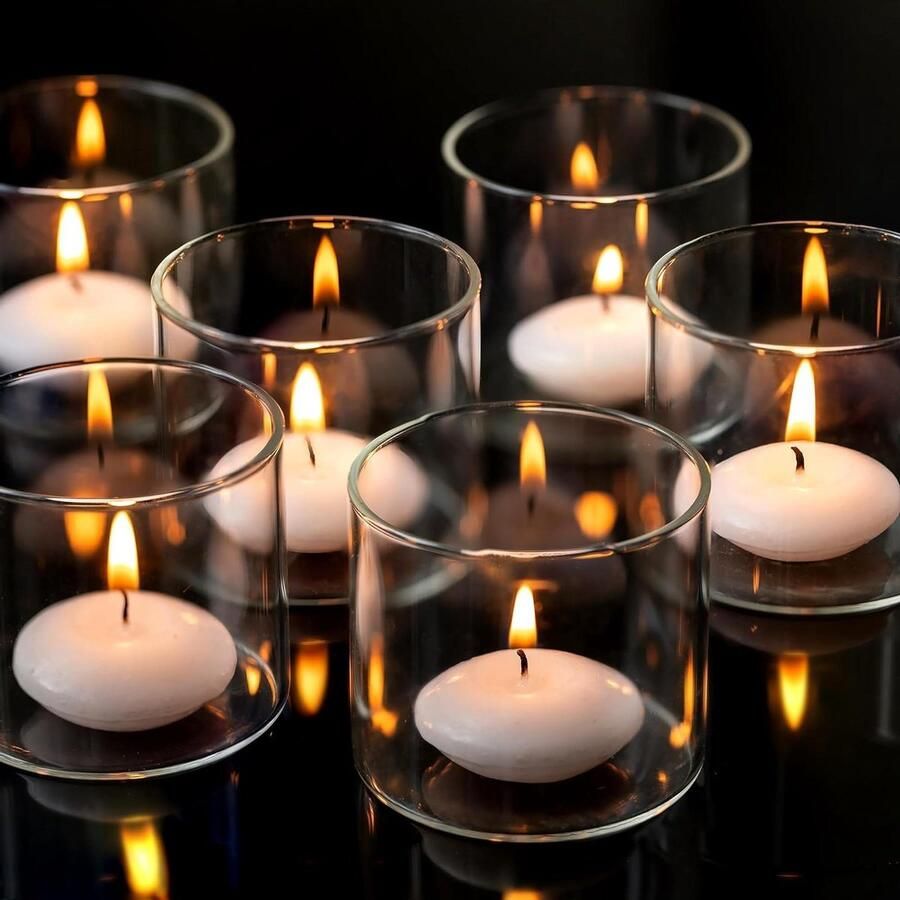 Glas theelichtkaarsenhouders transparante theelichthouder set van 36 bulk voor zwevende votiefkaarsen eettafel middelpunt bruiloft feest kerstdecoratie 57 x 5 cm