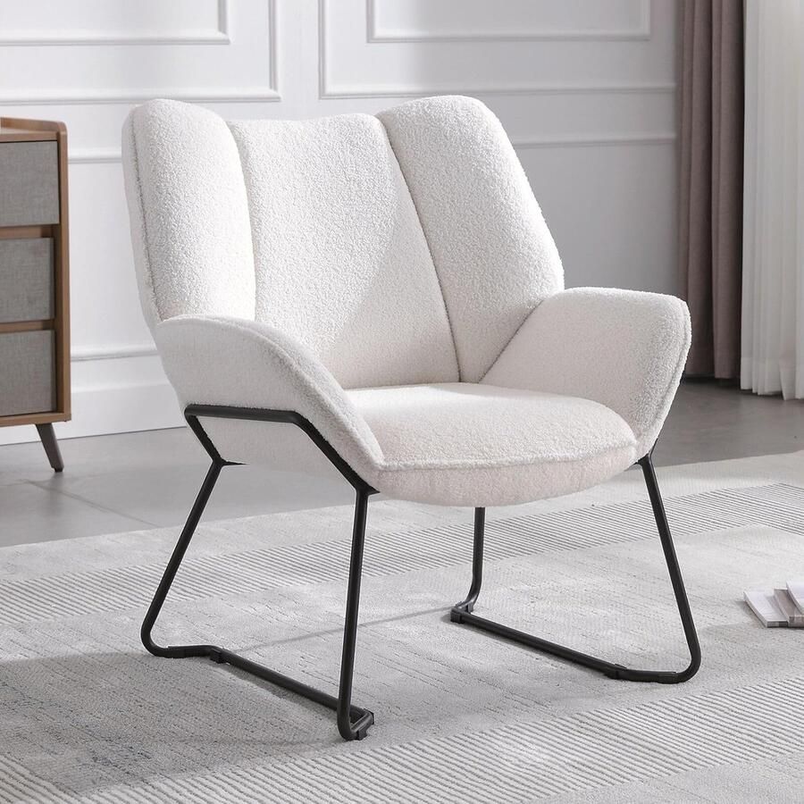 Moderne Accentstoel Imitatiebont Gestoffeerde Fauteuil voor Woonkamer Slaapkamer en Kantoor