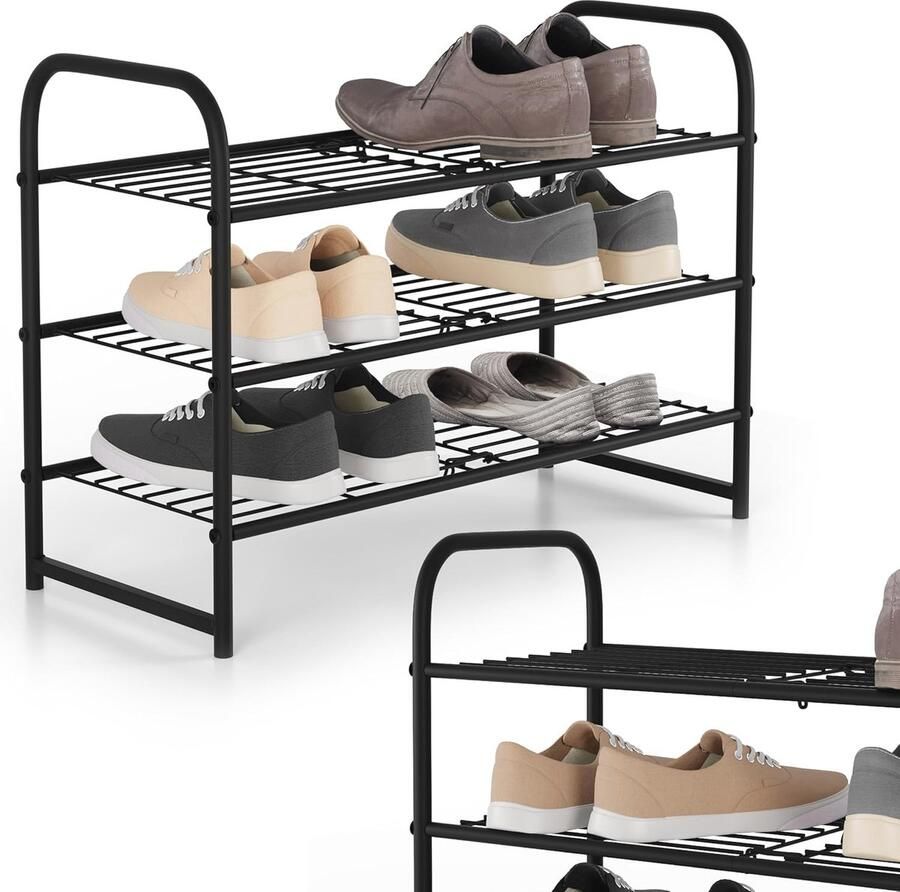 Schoenenrek met 3 Niveaus voor 6-9 Paar Schoenen Metalen Schoenenorganizer voor Compacte Ruimtes
