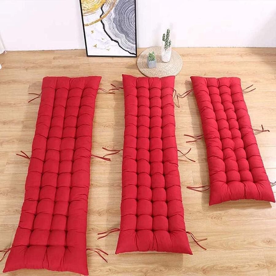 Thick Bench Cushion 2-3 Seater Pad for Outdoor Indoor Garden Furniture Swing Soft Cushions Sun Chair Chaise Sofa Rectangle Seat Cushion 120x45cm Red