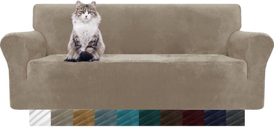 Thick fluwelen bankovertrekken 3-zits super stretch antislip voor honden- en kattenharen huisdiervriendelijk- 1-delige elastische meubelbescherming pluche bankovertrekken 3-zits Khaki