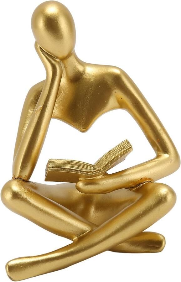 Thinker Statue Modern Home Thinker Statue Decor Bookshelf Figures Resin Seated Figure Abstract Art Ornament for Living Room Cupboard Decoration Wedding Gifts (GOLD)