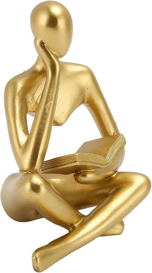 Thinker Statue Modern Home Thinker Statue Decor Bookshelf Figures Resin Seated Figure Abstract Art Ornament for Living Room Cupboard Decoration Wedding Gifts (GOLD)