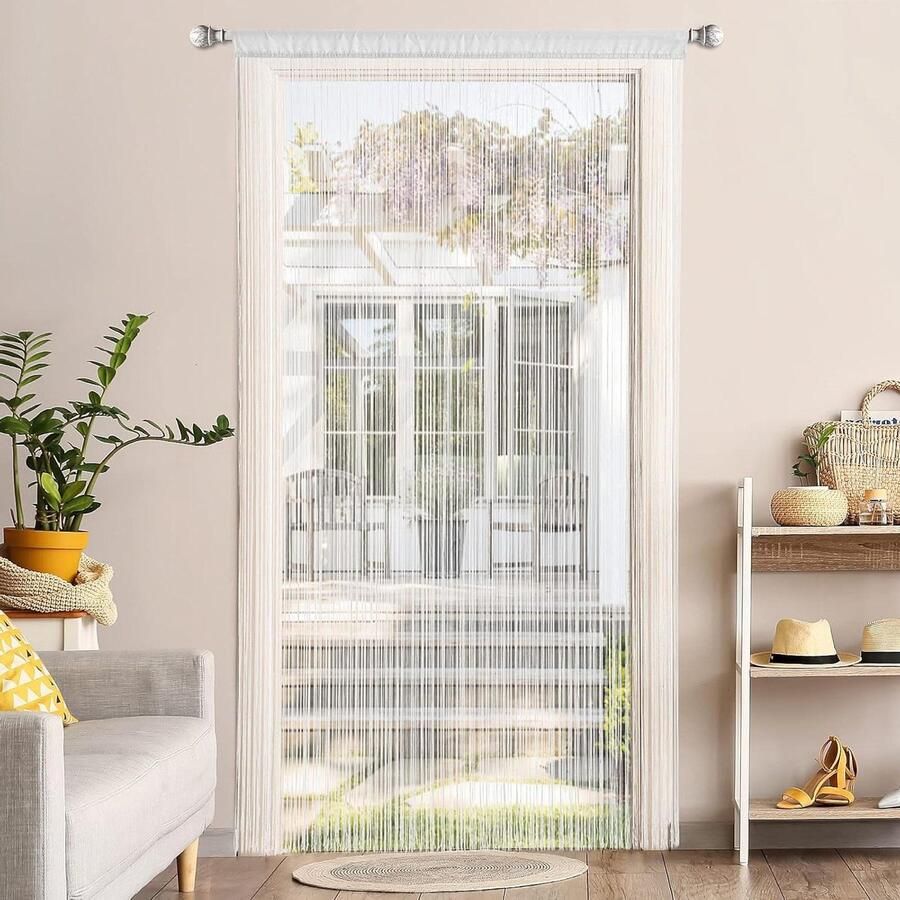 Thread Curtain Insect Protection 90 x 245 cm White Wire Curtains for Balconies & Room Divider Deurgordijn