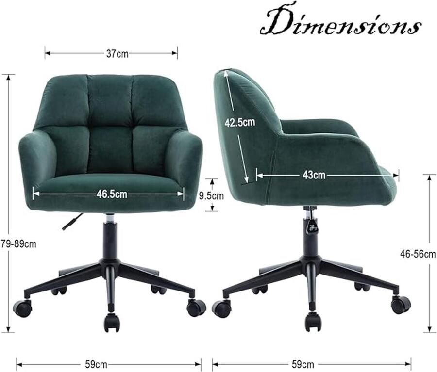 Thuiswerk bureaustoel – Fluwelen fauteuil 360° draaibaar gestoffeerd met verstelbare hoogte – Groen (zwenkwielen)