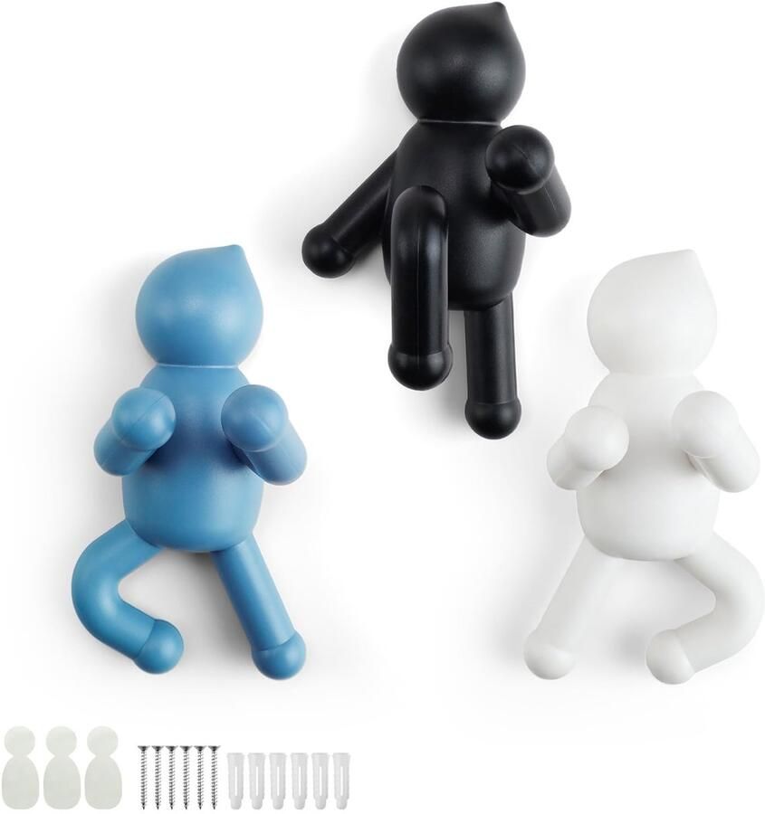 TIANLIN Minifiguur Deurhaken voor Kinderkamers Set van 3 Decoratieve Haken voor Wanden Creatieve Zelfklevende Kapstokhaken 3 Bewegingen en Kleuren met Accessoires voor Woonkamer Slaapkamer Badkamer