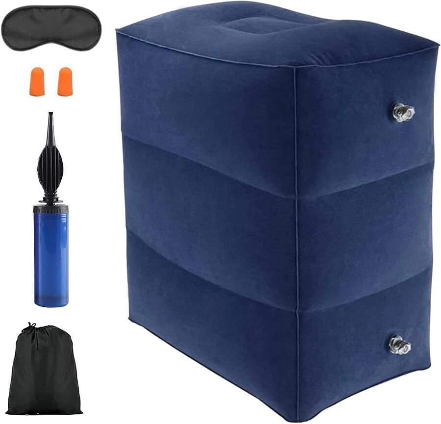 Tibetaanse opblaasbare voetensteun voor reizen 3 lagen vliegtuig voetkussen met oogmasker instelbare hoogte draagbaar voor auto trein bus