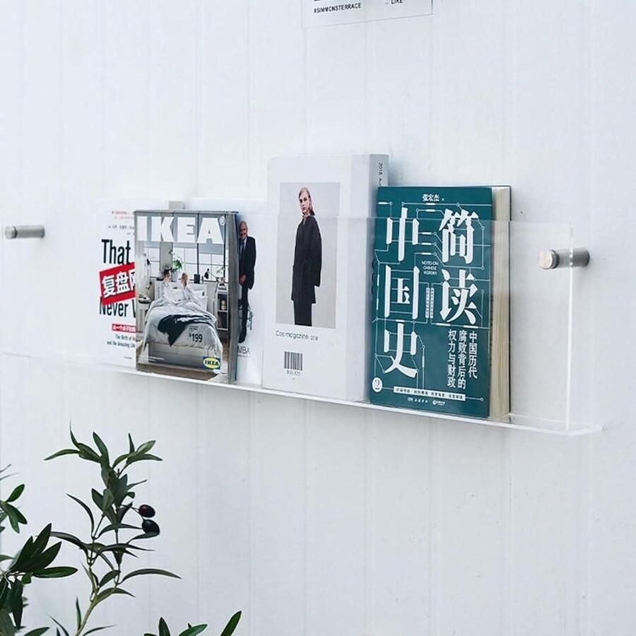 Tijdschrift wandrek acryl doorzichtige brochurehouder wandmontage literatuur catalogus boekenplank helder B 80 cm