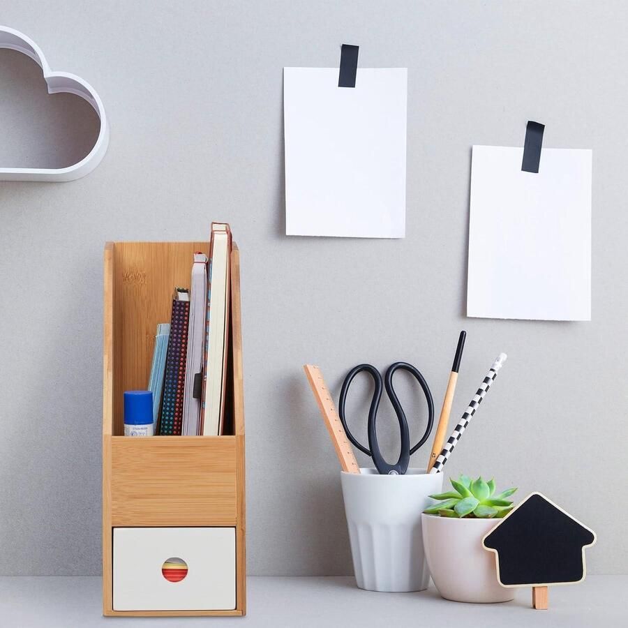 Tijdschriftencassette bamboe MDF bureau 30 x 12 x 23 cm natuur-wit