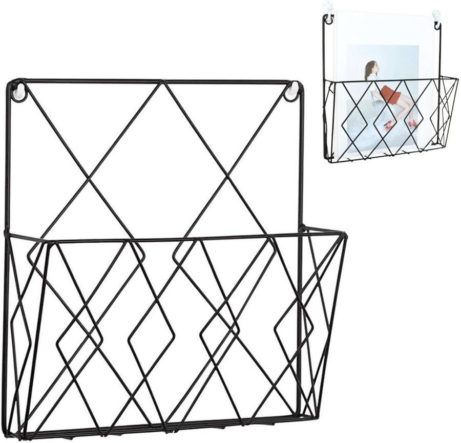 Tijdschriftenhouder Wand Wandmontage Tijdschriftenrek Mesh Metaal Sterk Draagvermogen Lectuurbak Documentenhouder Postrek Boekenrek Krantenbak Magazinehouder Post Organizer Postvak Wandplank Wandrek Voor Binnen Zwart