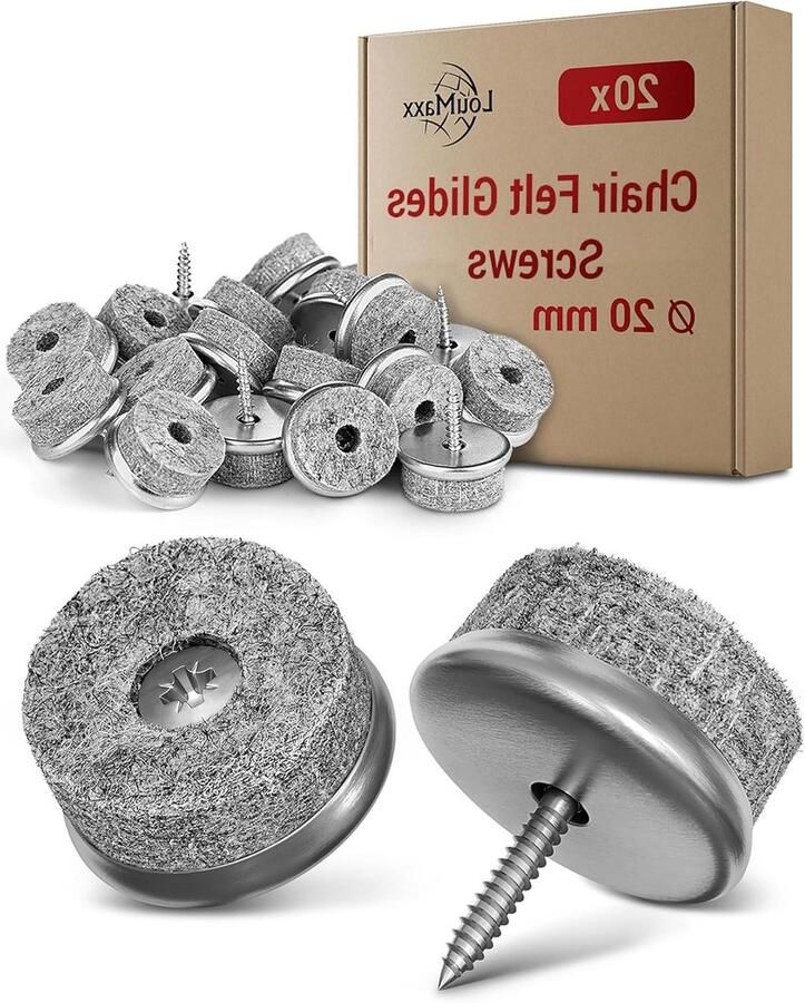 Titel: 20 stuks ronde Ø 20 mm grijze meubelglijders van vilt met schroeven