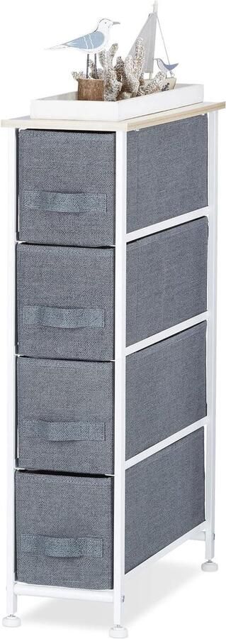 Titel: 4 Fabric Basket Chest of Drawers Rack 76 x 20 x 48 cm Universal Drawer Block Grey Metal and Wood