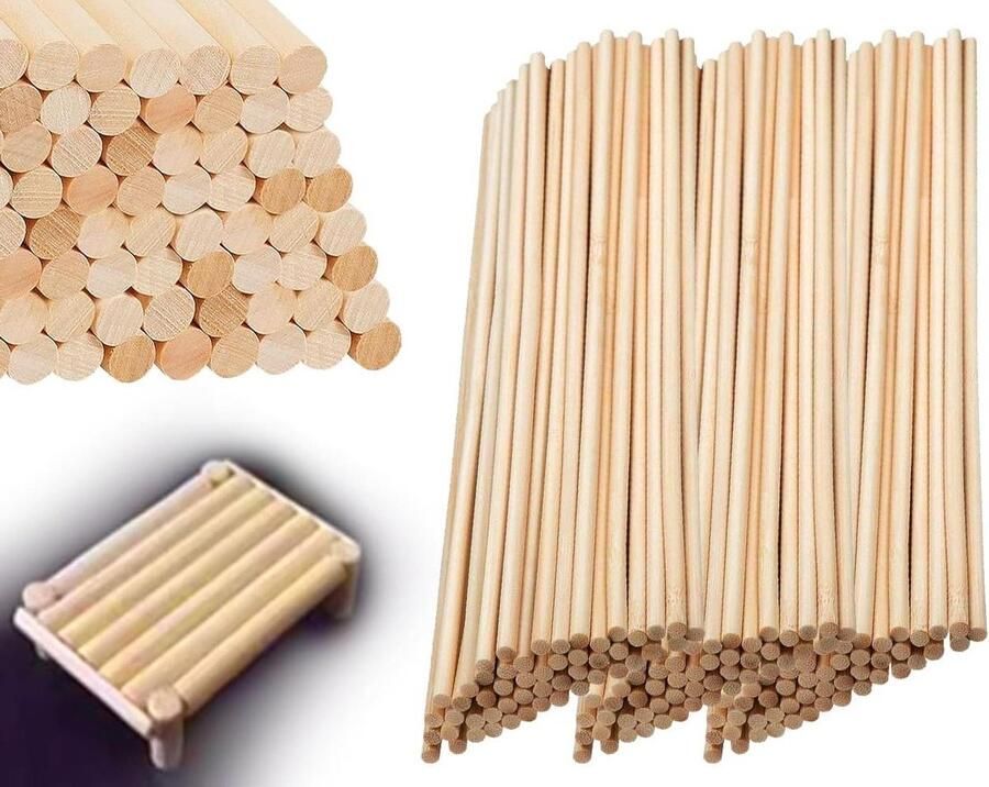 Titel: 60 stuks houten stokjes rond 30 cm voor knutselen en oliediffuser (5 mm)