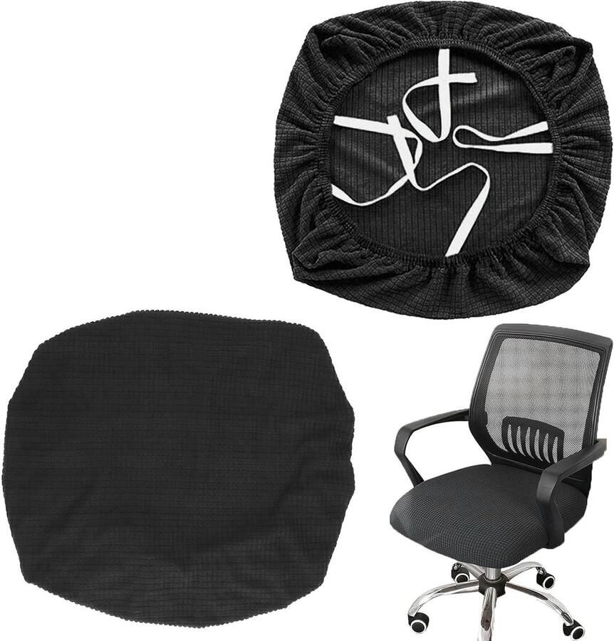 Titel: Allecto Plus Set van 2 universele rekbare stoelhoezen voor bureaustoel in zwart elastisch wasbaar en praktisch