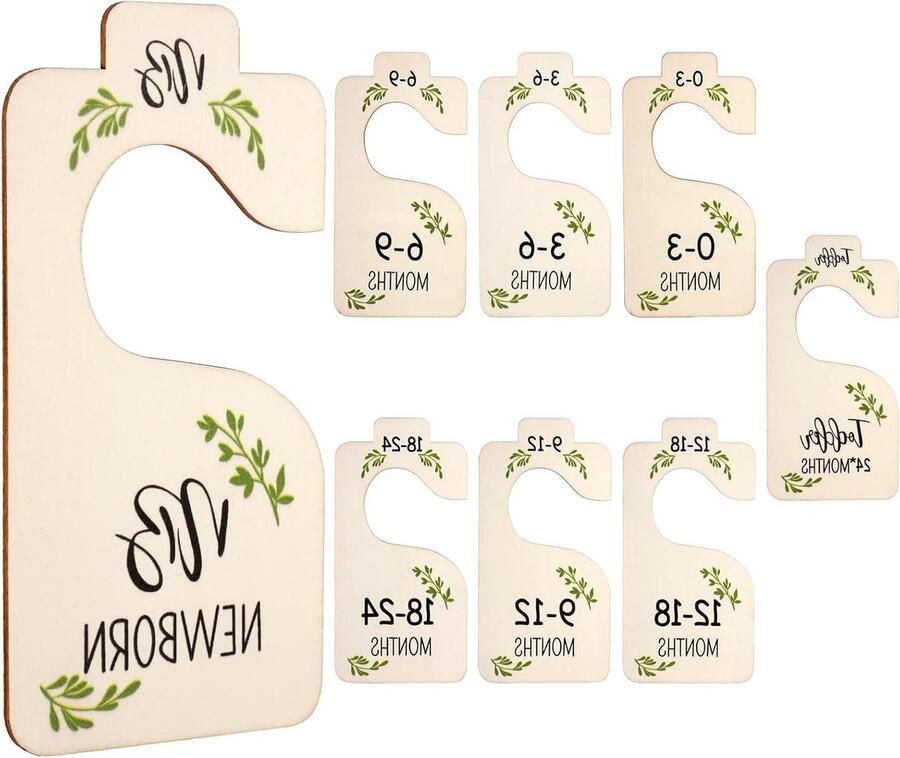 Titel: Babykleding Organizer Set 8 Stuks Houten Verdelers voor Babykledingkast Dubbelzijdig en Decoratief Van Pasgeboren tot 24 Maanden
