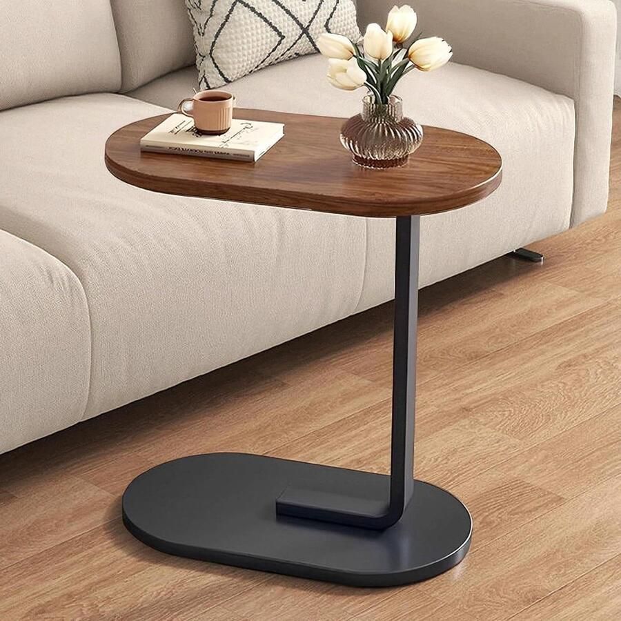 Titel: Bijzettafel C-vorm hout voor woonkamer salontafel kleine zijtafel (zwart-A)