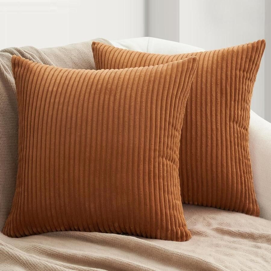 Allecto Plus Kussensloop 40 x 40 cm corduroy decoratief met verborgen ritssluiting superzacht voor bankkussen woonkamer tuin fauteuil bed oranje 2 stuks decoratie zachte kussenslopen