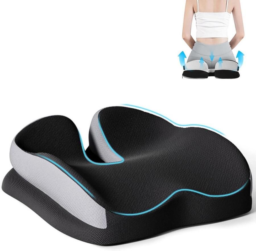 Titel: Ergonomisch Zitkussen van Geheugenschuim voor Bureaustoel Orthopedisch Zitkussen voor Drukverlichting bij Heupen Stuitbeen en Ischias Rolstoelkussen van Geheugenschuim