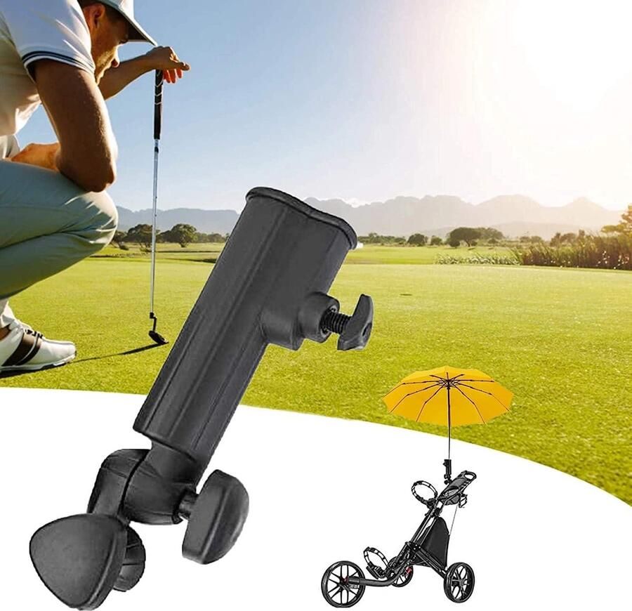Titel: Golf Push Trolley Parasolhouder Kunststof Standaard Pull Bike Cart Zwart Universeel