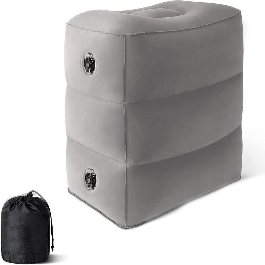 Opblaasbaar Voetsteunkussen voor Reizen In Hoogte Verstelbaar Ideaal voor Slapen op Reis Grijs