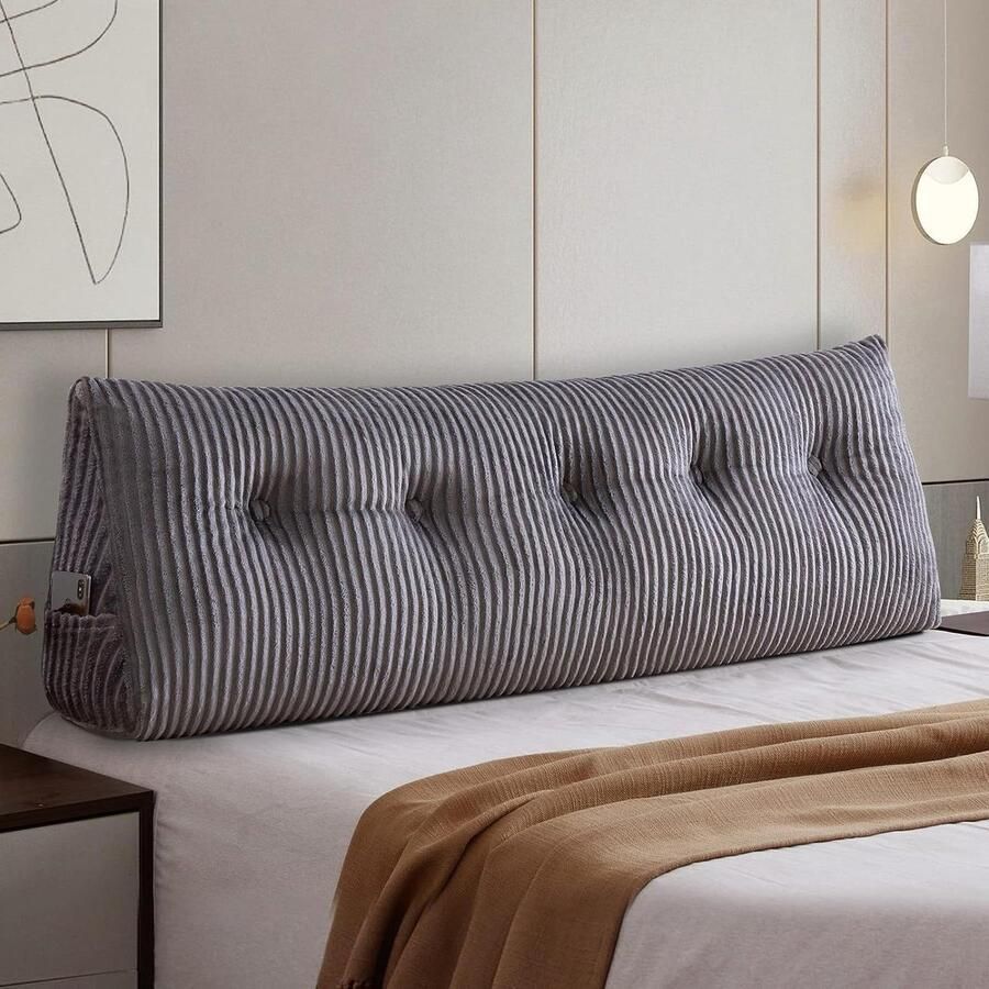 Lumbar Pillow Bed Back Support Wedge Shape Back Support Cushion Seat Cushion for Bed Couch Headboard Reading Pillow Headboard Pillow (140x50x20cm Grey)
