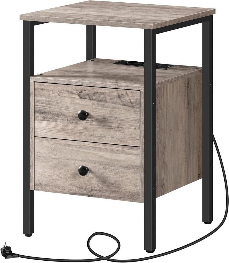 Titel: Nachtkastje salontafel met stopcontacten en USB-poorten bijzettafel met laden en legplank voor kleine ruimtes eenvoudig te monteren