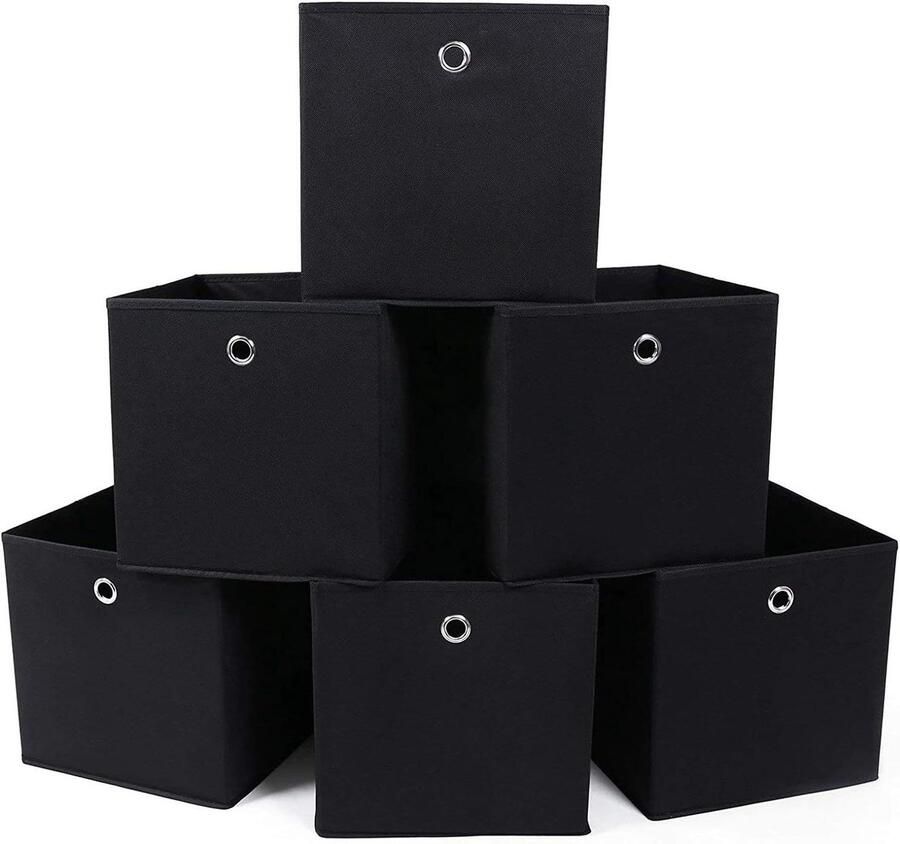 Titel: Set van 6 vouwbare stoffen opbergdozen non-woven kubussen Opbergmanden voor speelgoed en kleding Gevlekt zwart RFB02H-36 Stuk