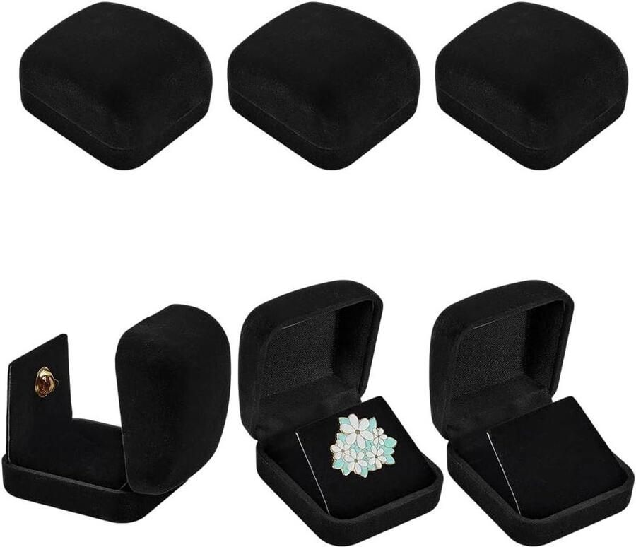 Titel: Set van 6 zwarte fluwelen opbergdozen voor badges en munten Luxe standaard voor reversbadges Medaille-opbergdozen met rechthoekig design