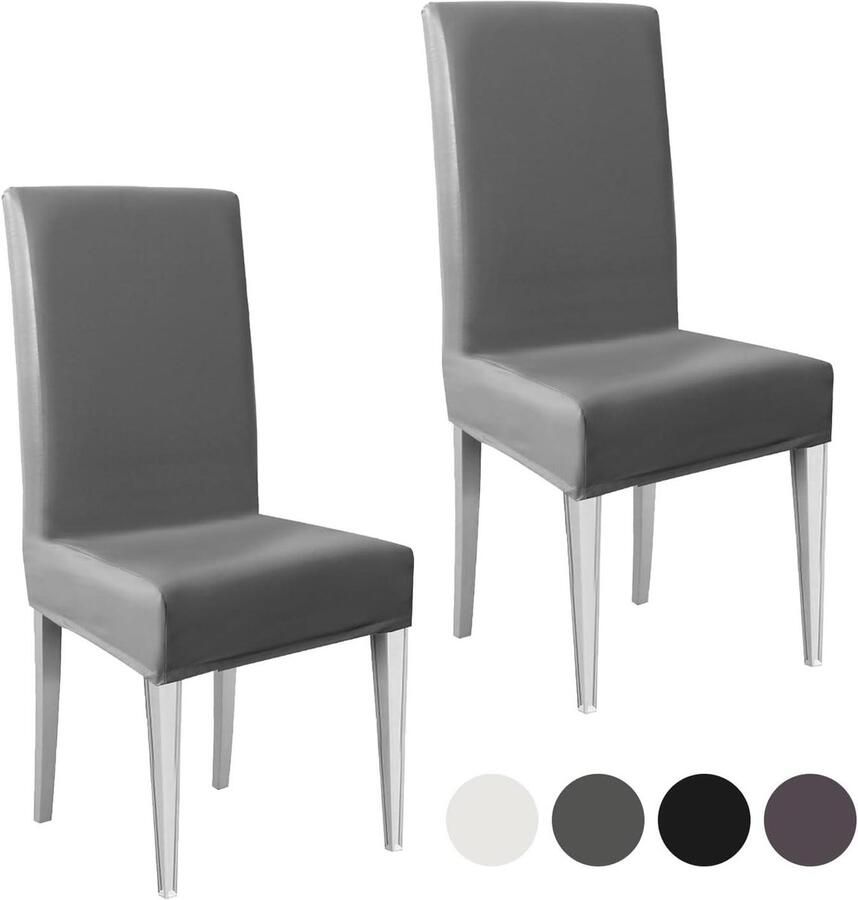 Titel: Stoelhoezen set van 2 waterdicht PU-leer Elastische hoes voor optimale zitbescherming Grijs Thuis keuken hotel Restaurant bruiloften feesten