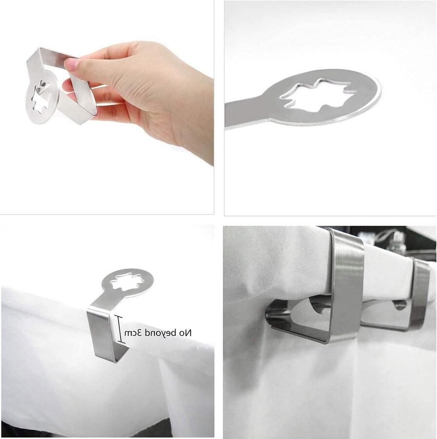 4 stuks tafelkleedklemmen met versterkte roestvrij stalen clips voor thuis bruiloft en picknick verstelbare tafelkleedklemmen (Klaver)